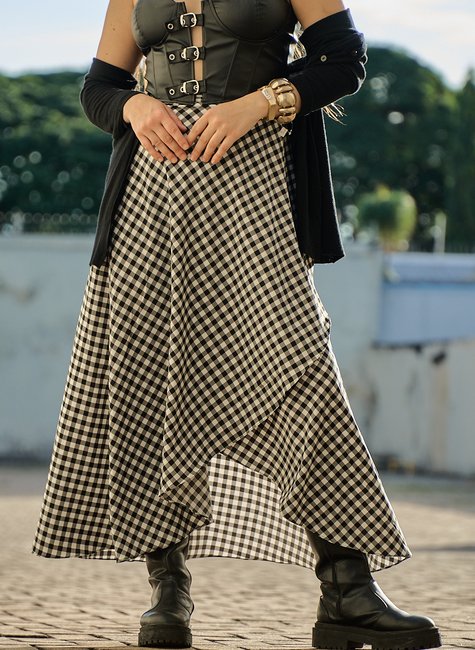 Anna ④ Saia Envelope Xadrez Midi Anna - Preto