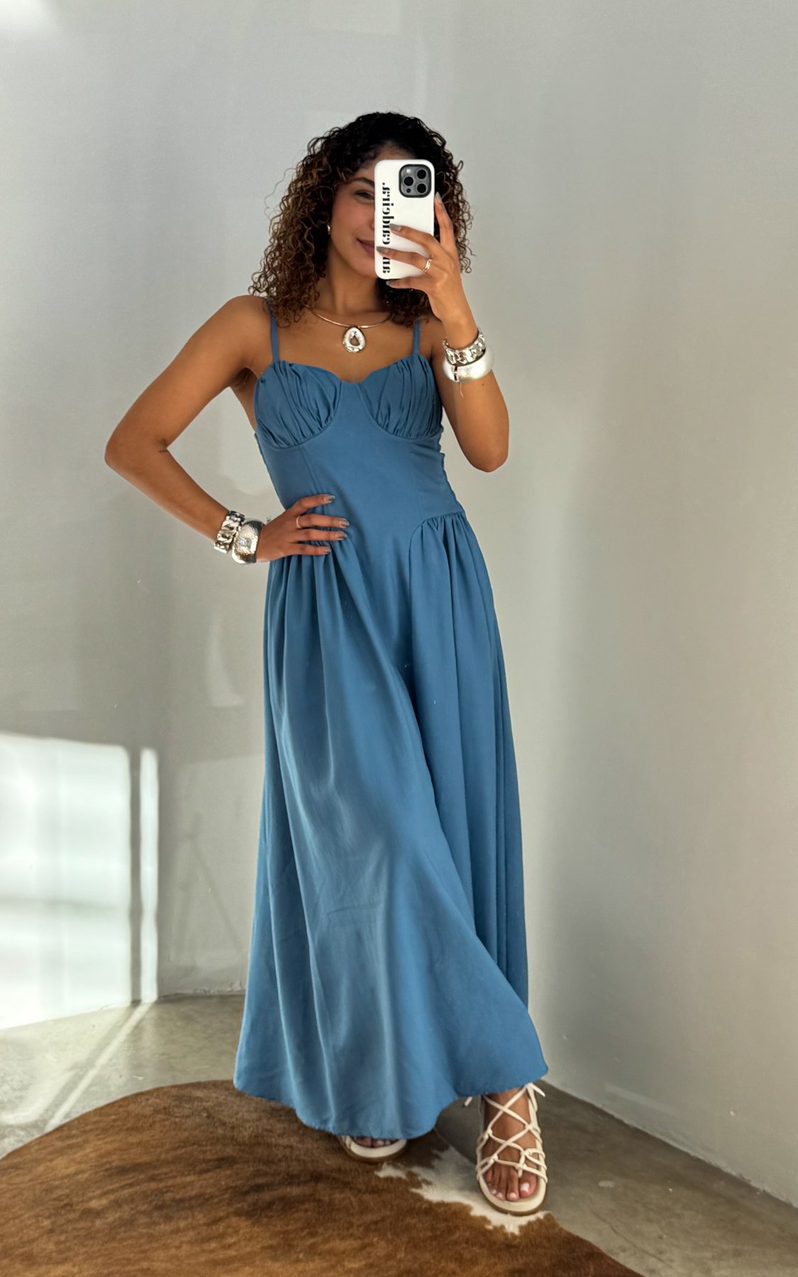03 vestido longo de alcas finas com bojo drapeado e lastex kiara