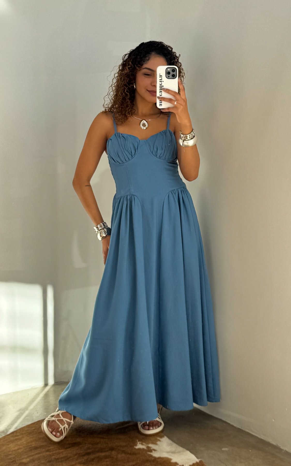 04 vestido longo de alcas finas com bojo drapeado e lastex kiara