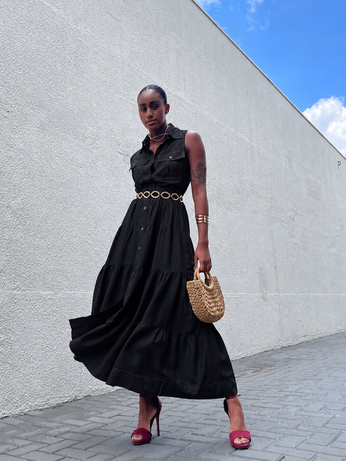 63 vestido midi feminino pespontado de linho layla