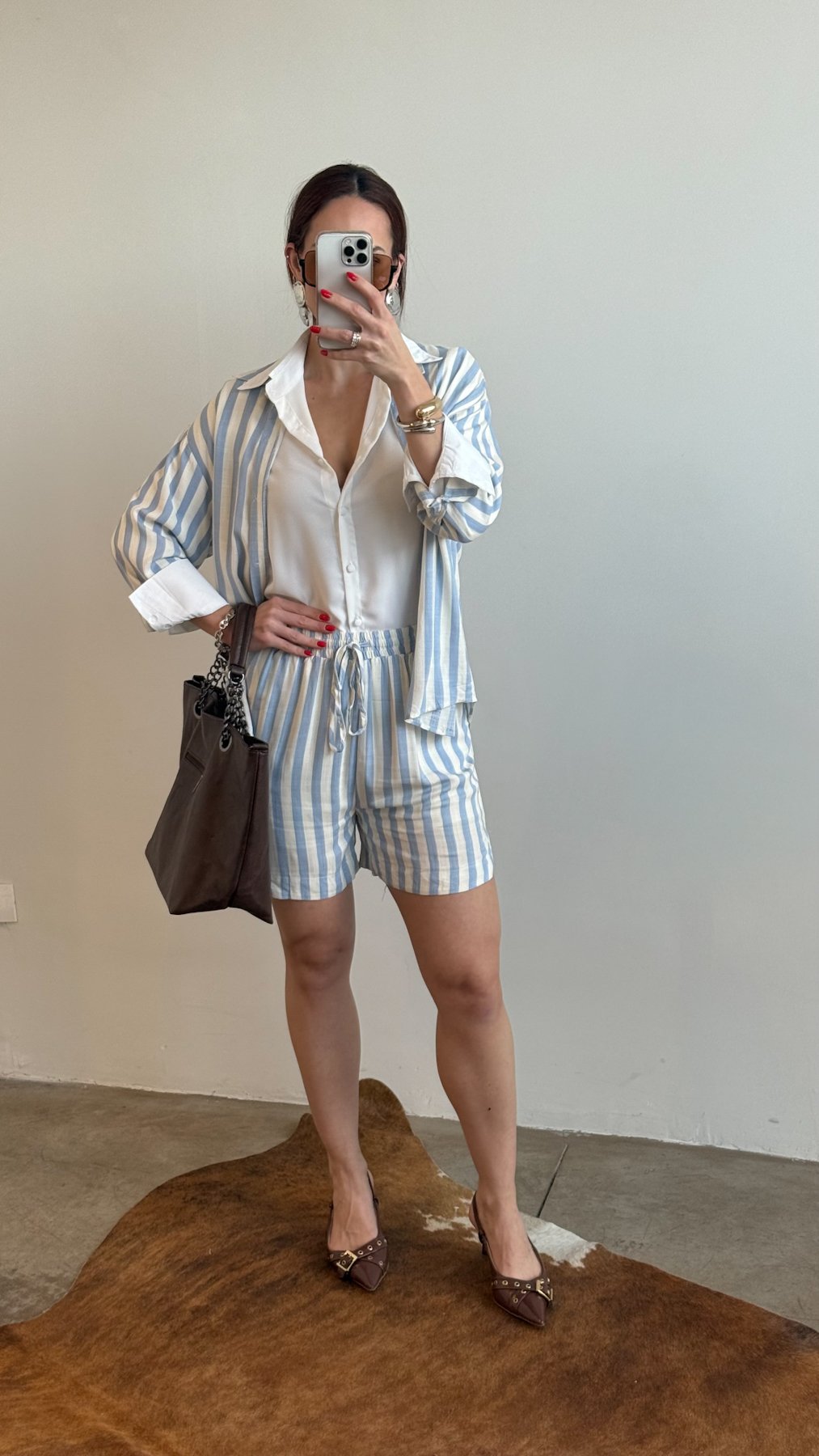 04 conjunto camisa de manga longa e short listrado em viscose melissa