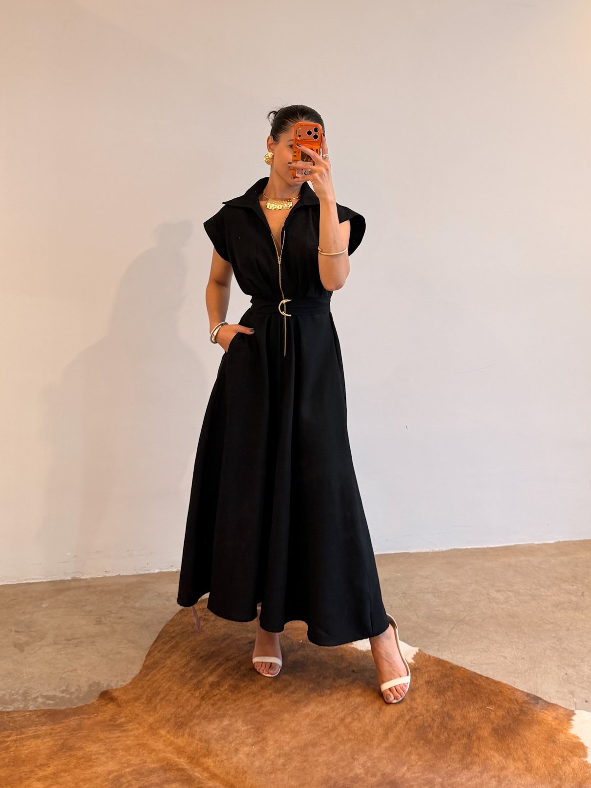 02 vestido longo com fenda frontal e bolso faca luana